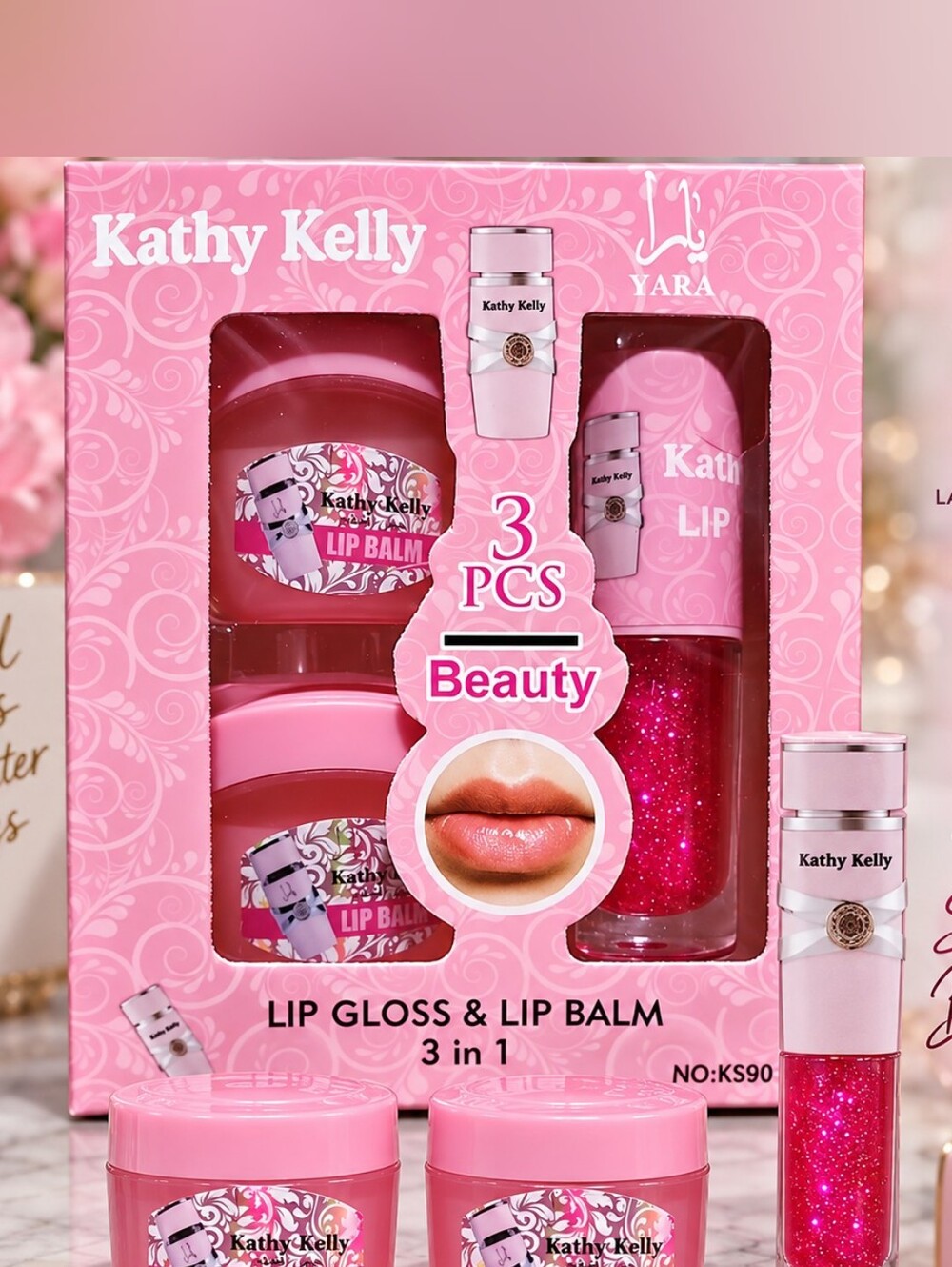 Kathy Kelly Pink Lip Gloss & Balm 3-Piece Set